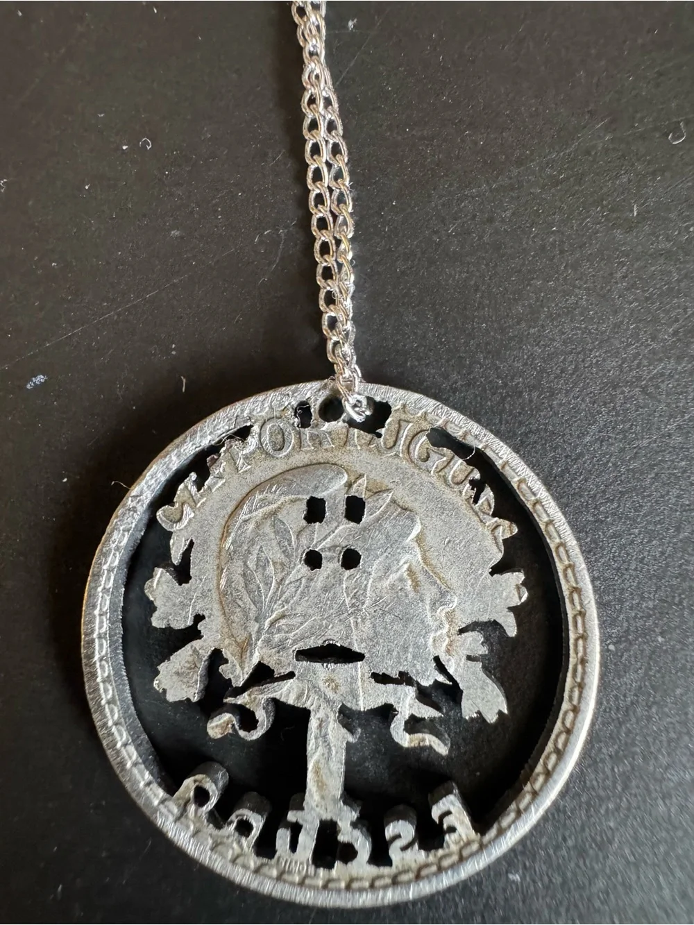 Stirling silver Escudo  Coin Pendant Necklace - from Portugal